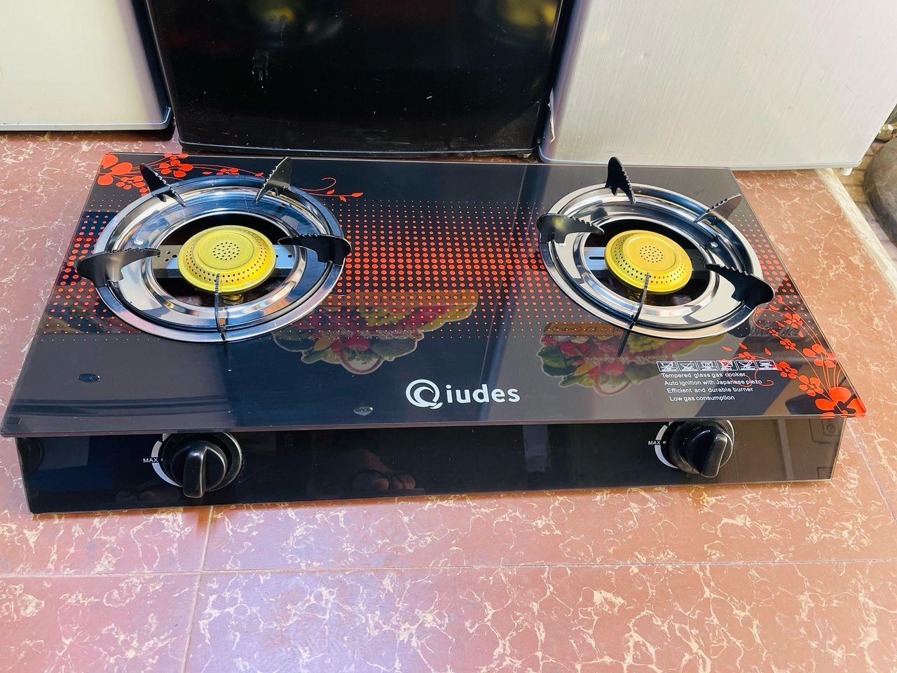 Qiudes Double Burner Gas Cooker – Glass Top (2 Plates)
