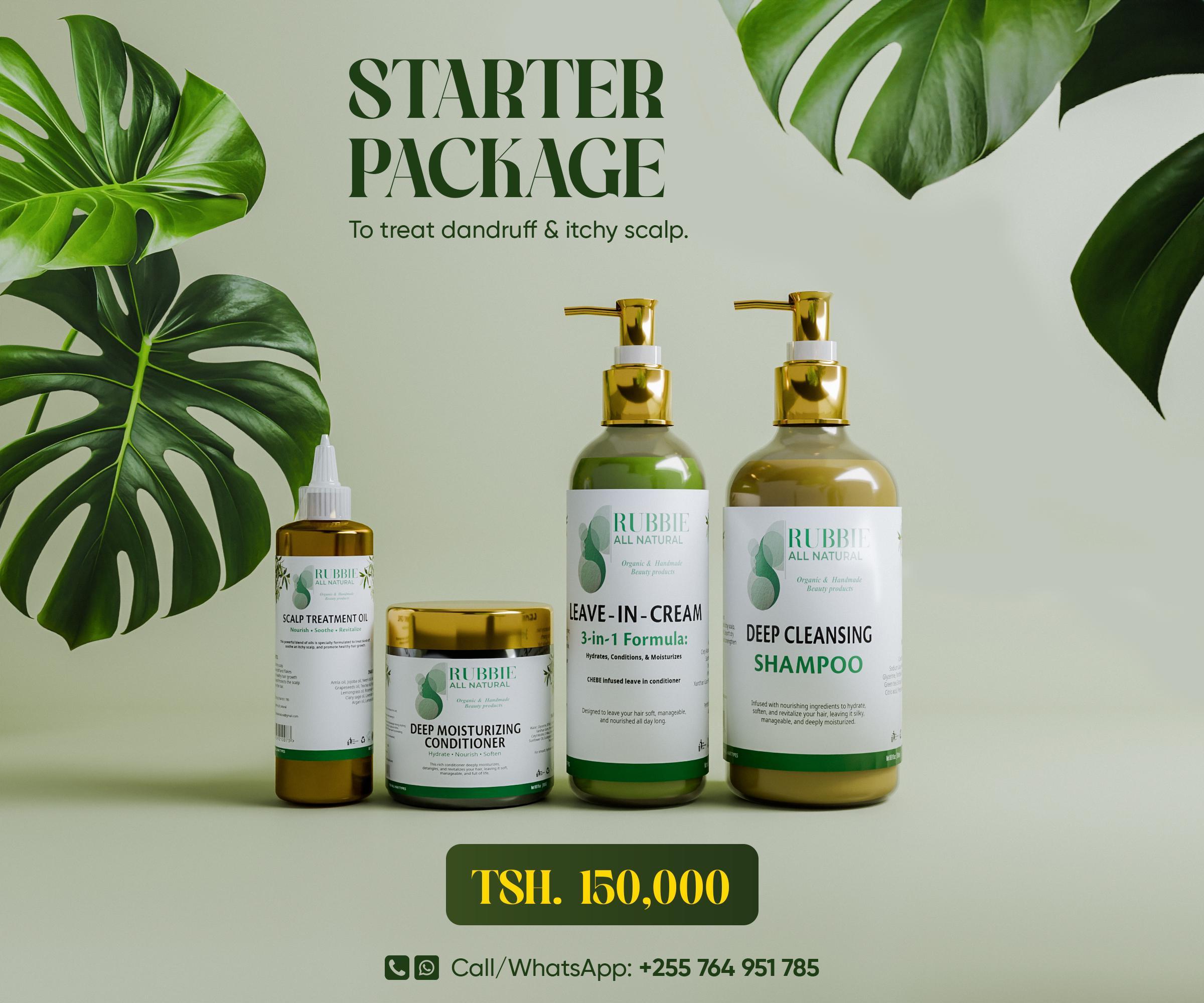 Rubbie All Natural STARTER PACKAGE to Treat Dandruff & Itchy Scalp